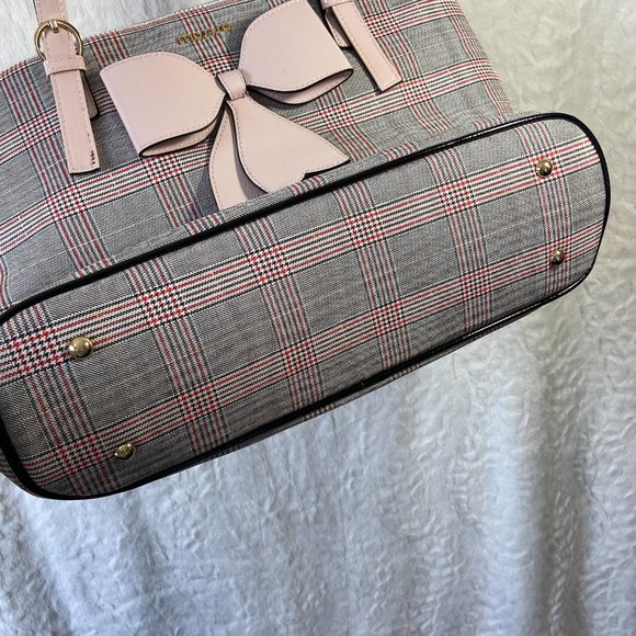 MOSISO  plaid Tote laptop bag carry all  houndstooth large Pink bow, stylish - Picture 13 of 14